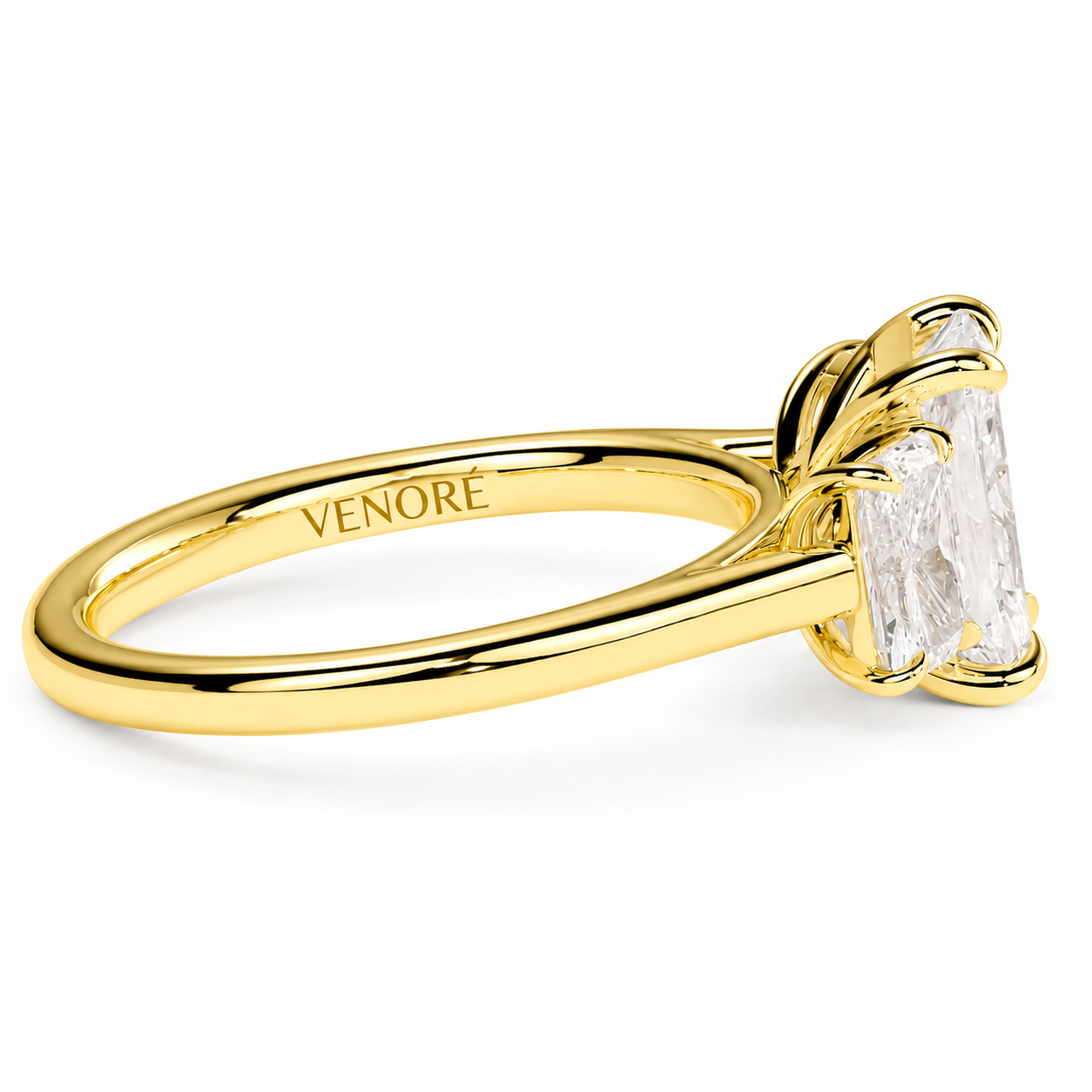 Radiant Cut Lab Grown Trilogy Diamond Ring With Radiant Cut Side Stones ✧ 1-4 Carat