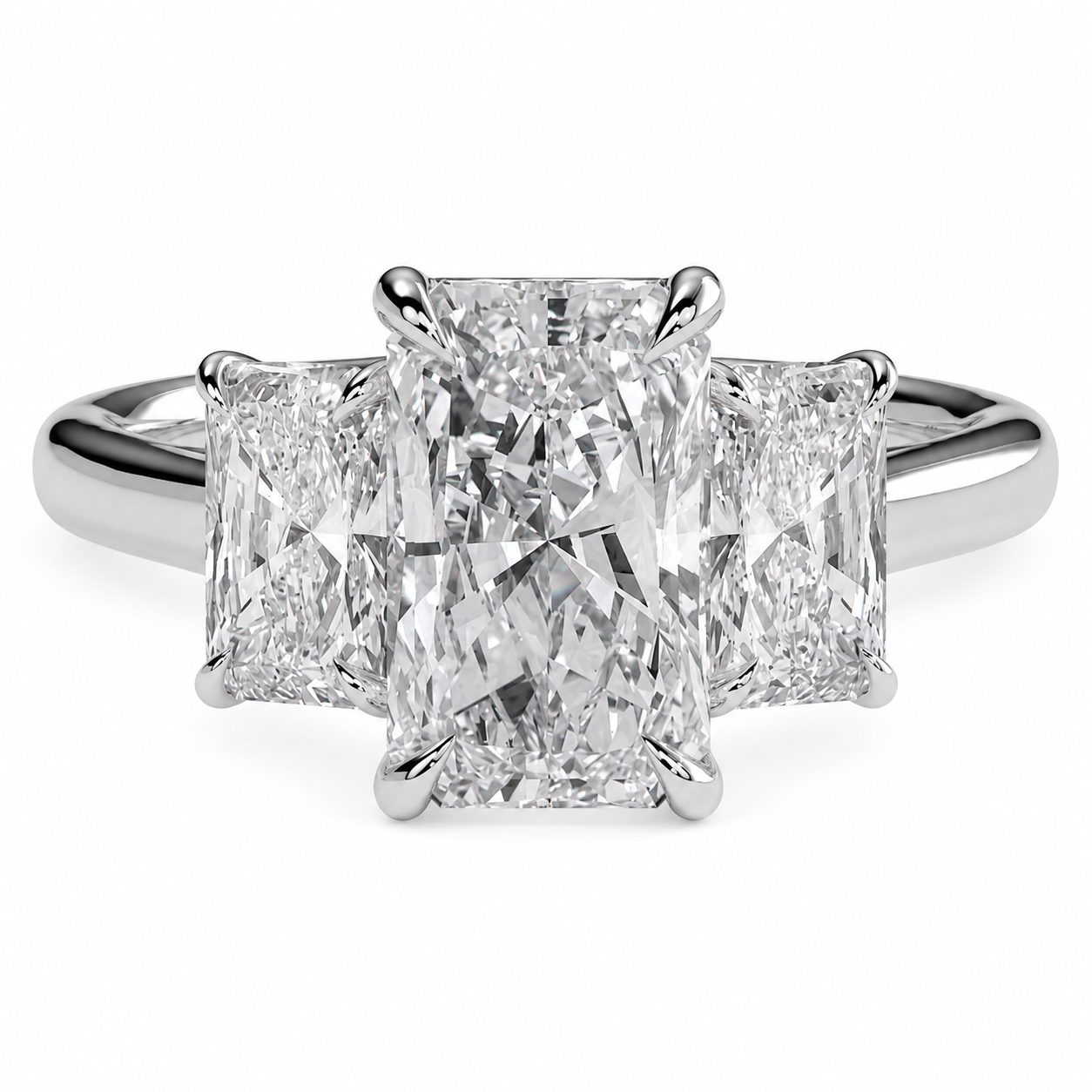 Radiant Cut Lab Grown Trilogy Diamond Ring With Radiant Cut Side Stones ✧ 1-4 Carat