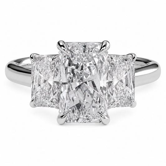 Radiant Cut Lab Grown Trilogy Diamond Ring With Radiant Cut Side Stones ✧ 1-4 Carat