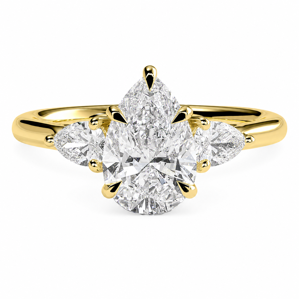 Pear Cut Lab Grown Trilogy Diamond Ring With Pear Cut Side Stones ✧ 1-4 Carat