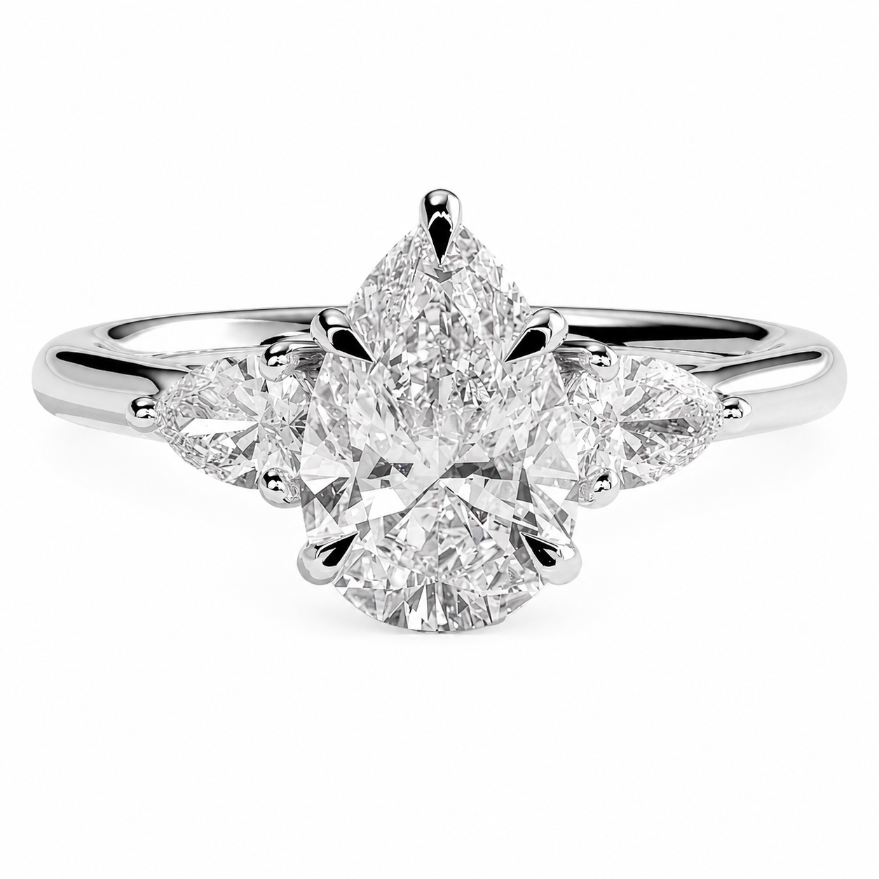 Pear Cut Lab Grown Trilogy Diamond Ring With Pear Cut Side Stones ✧ 1-4 Carat