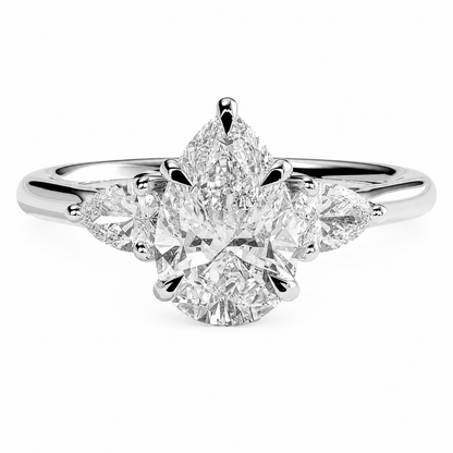 Pear Cut Lab Grown Trilogy Diamond Ring With Pear Cut Side Stones ✧ 1-4 Carat