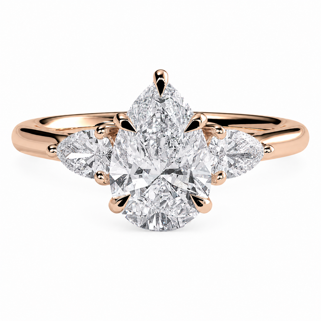 Pear Cut Lab Grown Trilogy Diamond Ring With Pear Cut Side Stones ✧ 1-4 Carat
