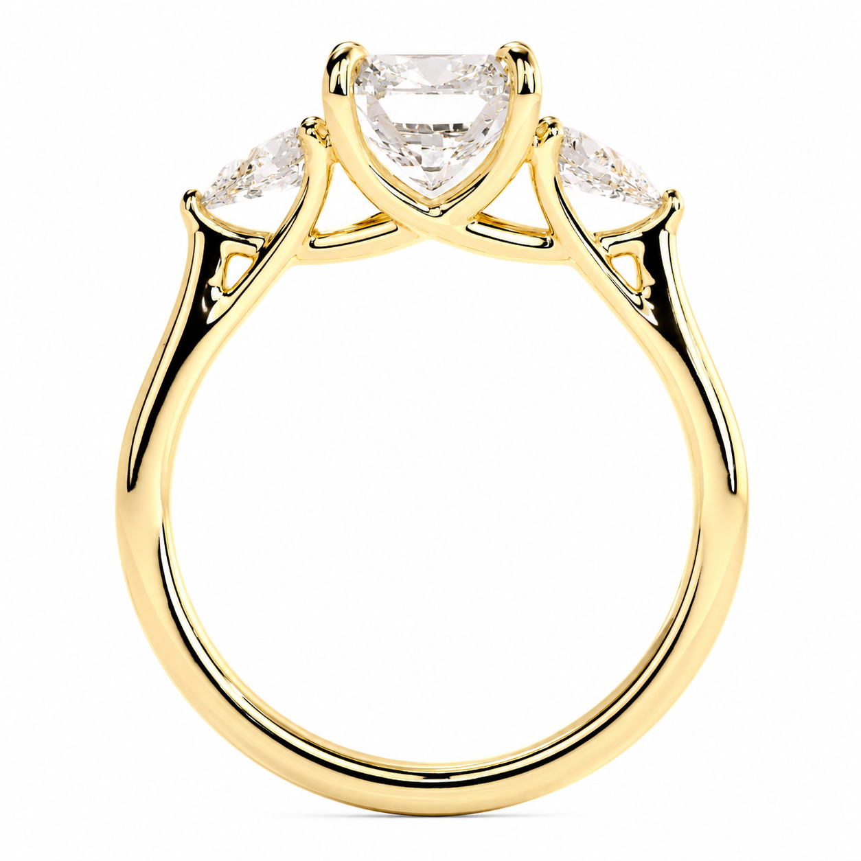 Cushion Cut Lab Grown Trilogy Diamond Ring With Pear Cut Side Stones ✧ 1-4 Carat