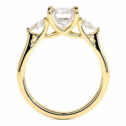 Cushion Cut Lab Grown Trilogy Diamond Ring With Pear Cut Side Stones ✧ 1-4 Carat
