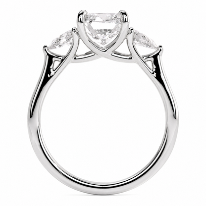 Cushion Cut Lab Grown Trilogy Diamond Ring With Pear Cut Side Stones ✧ 1-4 Carat