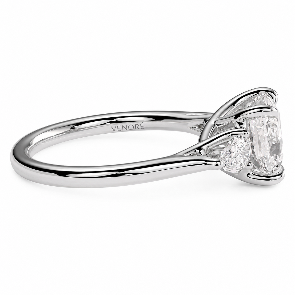Cushion Cut Lab Grown Trilogy Diamond Ring With Pear Cut Side Stones ✧ 1-4 Carat