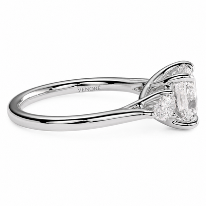 Cushion Cut Lab Grown Trilogy Diamond Ring With Pear Cut Side Stones ✧ 1-4 Carat