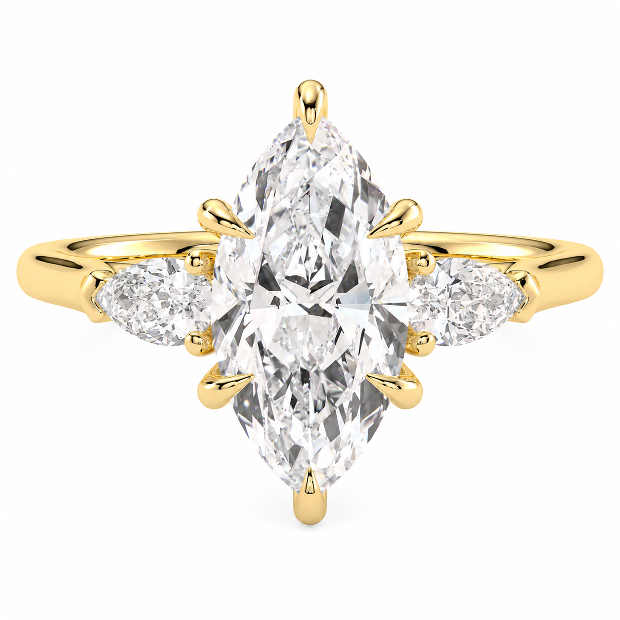Marquise Cut Lab Grown Trilogy Diamond Ring With Pear Cut Side Stones ✧ 1-4 Carat