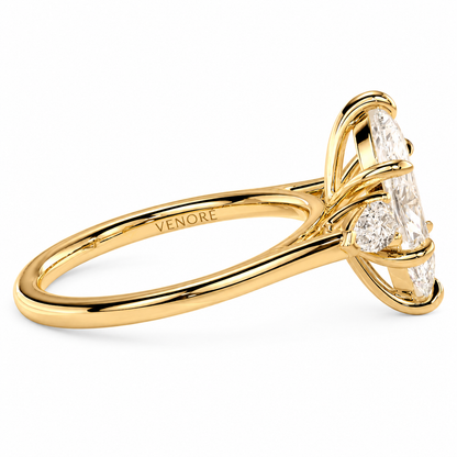Marquise Cut Lab Grown Trilogy Diamond Ring With Pear Cut Side Stones ✧ 1-4 Carat