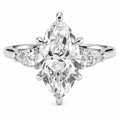 Marquise Cut Lab Grown Trilogy Diamond Ring With Pear Cut Side Stones ✧ 1-4 Carat