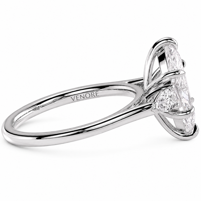 Marquise Cut Lab Grown Trilogy Diamond Ring With Pear Cut Side Stones ✧ 1-4 Carat