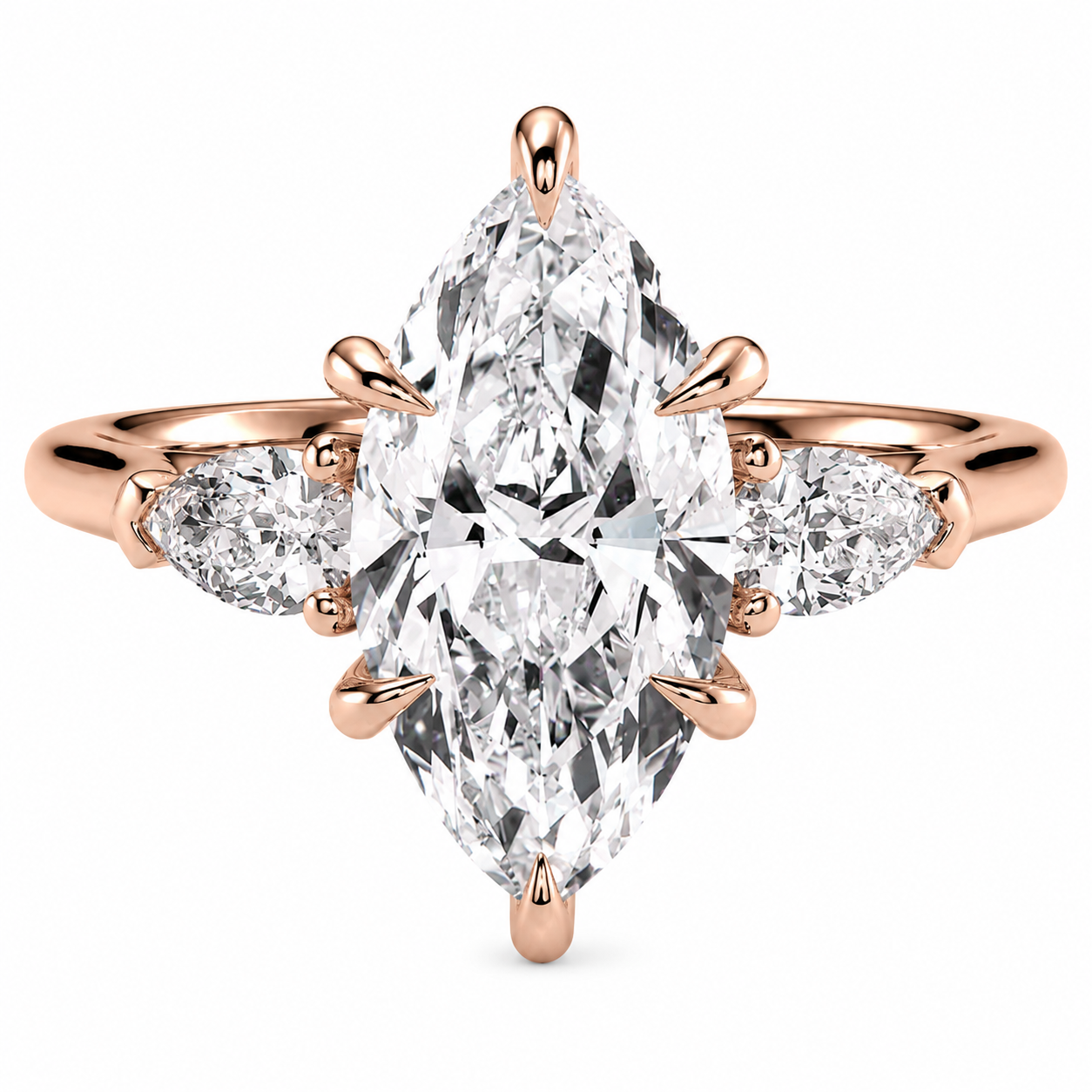 Marquise Cut Lab Grown Trilogy Diamond Ring With Pear Cut Side Stones ✧ 1-4 Carat