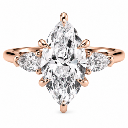 Marquise Cut Lab Grown Trilogy Diamond Ring With Pear Cut Side Stones ✧ 1-4 Carat