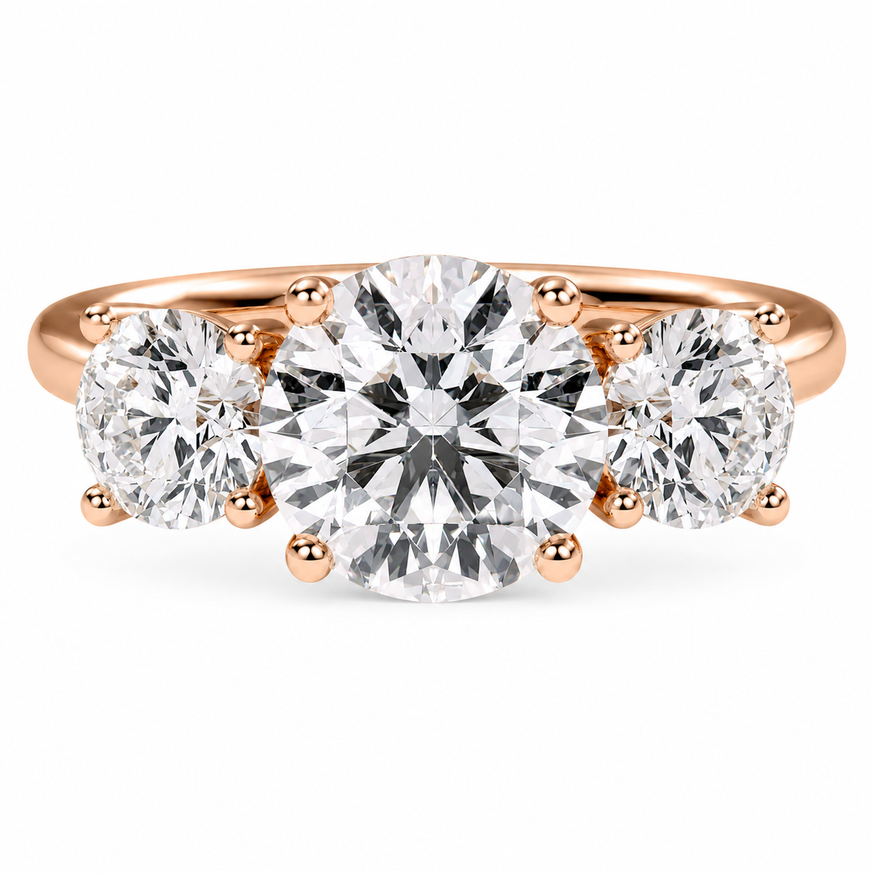 Round Cut Lab Grown Trilogy Diamond Ring With Round Side Stones ✧ 1-4 Carat