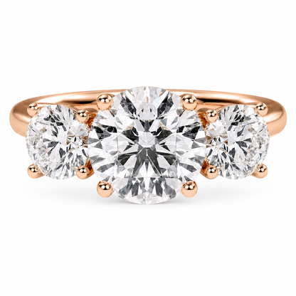 Round Cut Lab Grown Trilogy Diamond Ring With Round Side Stones ✧ 1-4 Carat
