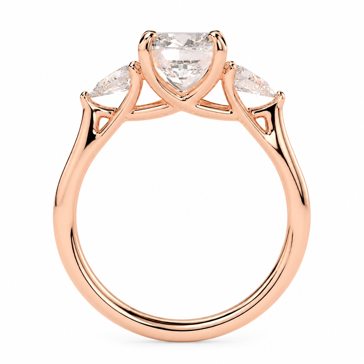 Cushion Cut Lab Grown Trilogy Diamond Ring With Pear Cut Side Stones ✧ 1-4 Carat