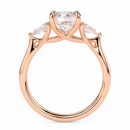 Cushion Cut Lab Grown Trilogy Diamond Ring With Pear Cut Side Stones ✧ 1-4 Carat