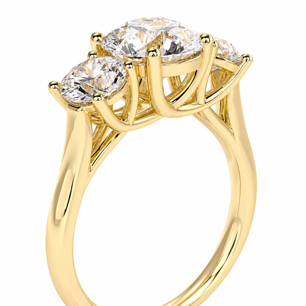 Round Cut Lab Grown Trilogy Diamond Ring With Round Side Stones ✧ 1-4 Carat
