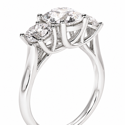 Round Cut Lab Grown Trilogy Diamond Ring With Round Side Stones ✧ 1-4 Carat