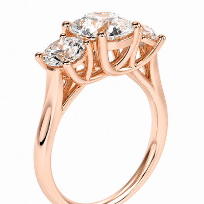 Round Cut Lab Grown Trilogy Diamond Ring With Round Side Stones ✧ 1-4 Carat