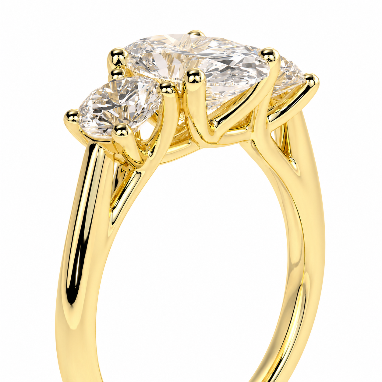 Oval Cut Lab Grown Trilogy Diamond Ring With Round Side Stones ✧ 1-4 Carat