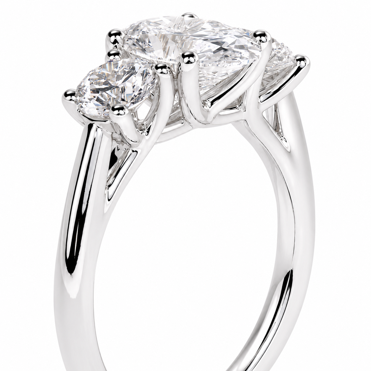 Oval Cut Lab Grown Trilogy Diamond Ring With Round Side Stones ✧ 1-4 Carat