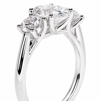 Oval Cut Lab Grown Trilogy Diamond Ring With Round Side Stones ✧ 1-4 Carat