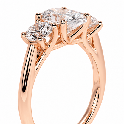 Oval Cut Lab Grown Trilogy Diamond Ring With Round Side Stones ✧ 1-4 Carat
