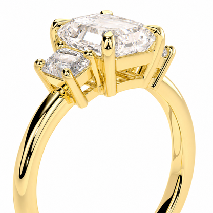 Emerald Cut Lab Grown Trilogy Diamond Ring With Emerald Side Stones ✧ 1-4 Carat