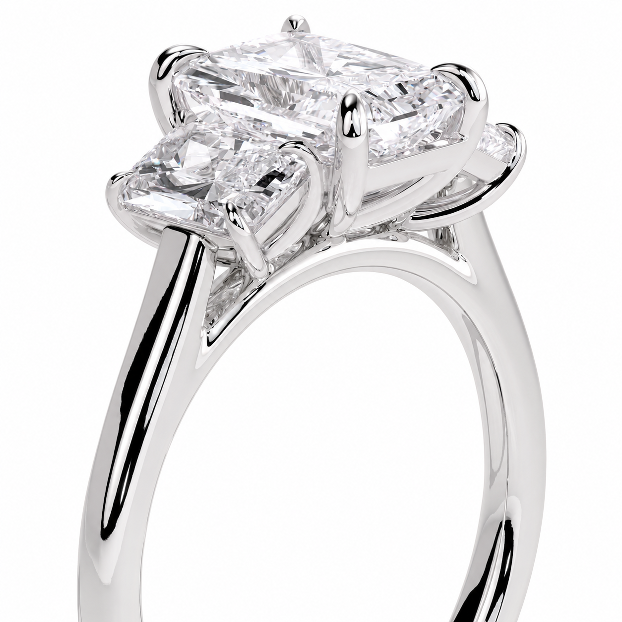 Radiant Cut Lab Grown Trilogy Diamond Ring With Radiant Cut Side Stones ✧ 1-4 Carat