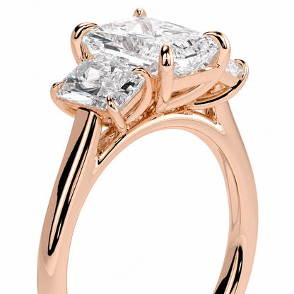 Radiant Cut Lab Grown Trilogy Diamond Ring With Radiant Cut Side Stones ✧ 1-4 Carat