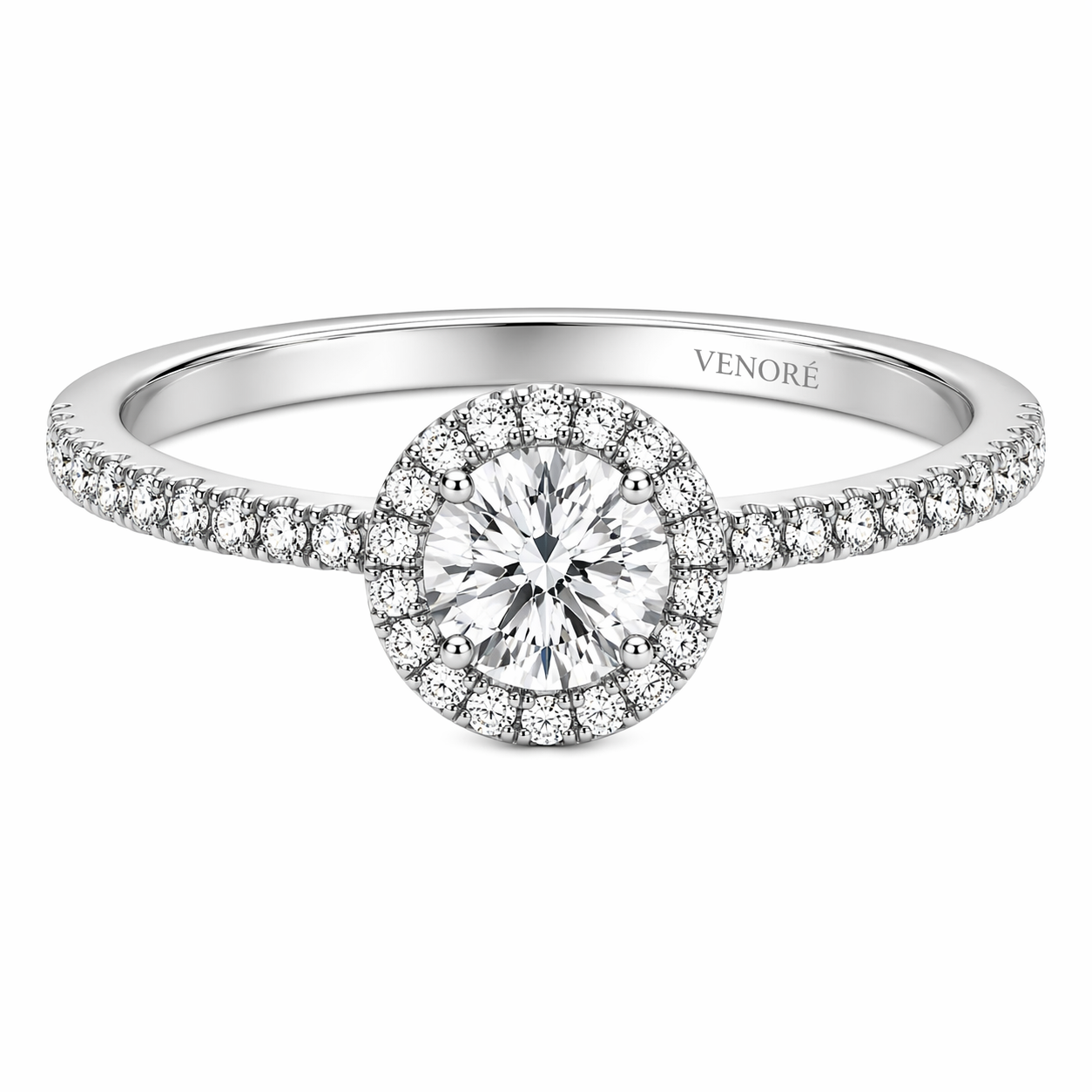 Round Cut Halo Lab Grown Diamond Ring with Pavé Band ✧ 1-4 Carat