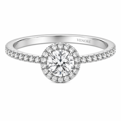 Round Cut Halo Lab Grown Diamond Ring with Pavé Band ✧ 1-4 Carat