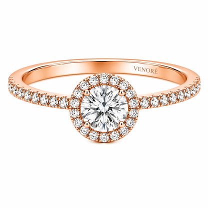 Round Cut Halo Lab Grown Diamond Ring with Pavé Band ✧ 1-4 Carat