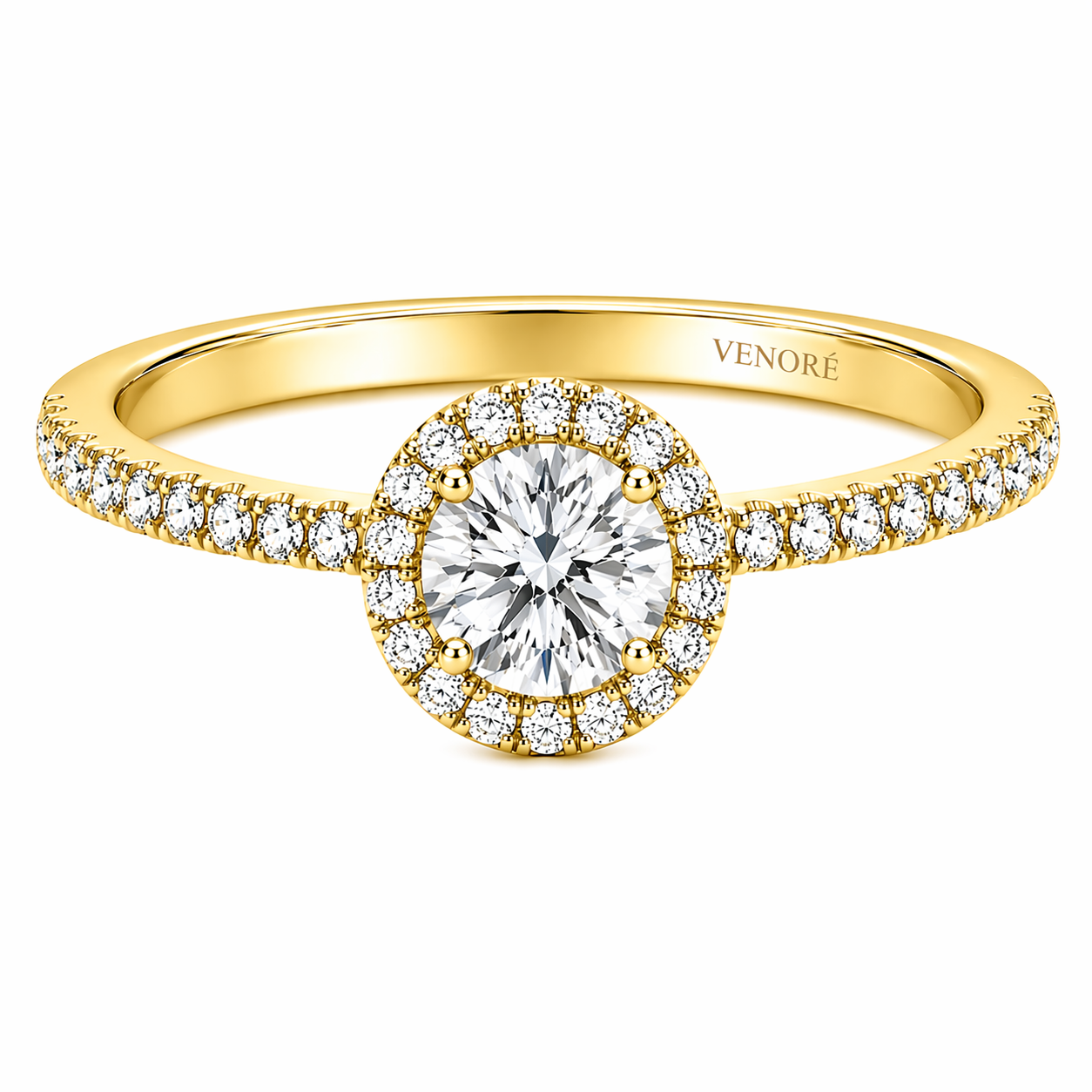 Round Cut Halo Lab Grown Diamond Ring with Pavé Band ✧ 1-4 Carat
