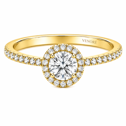 Round Cut Halo Lab Grown Diamond Ring with Pavé Band ✧ 1-4 Carat