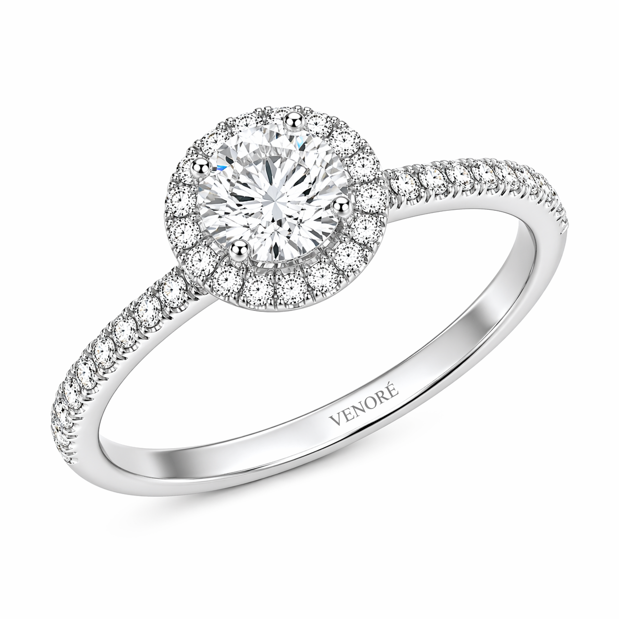 Round Cut Halo Lab Grown Diamond Ring with Pavé Band ✧ 1-4 Carat