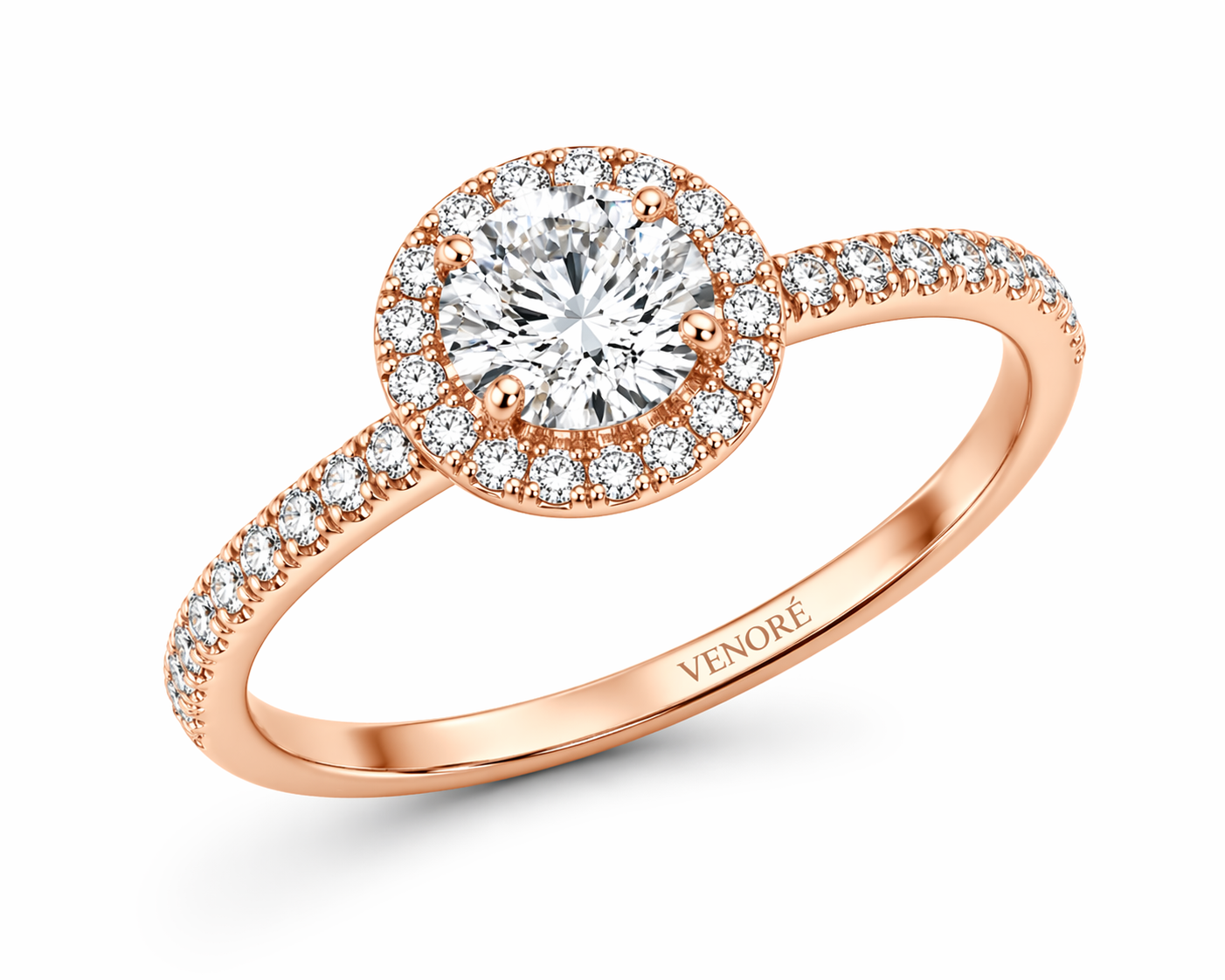 Round Cut Halo Lab Grown Diamond Ring with Pavé Band ✧ 1-4 Carat