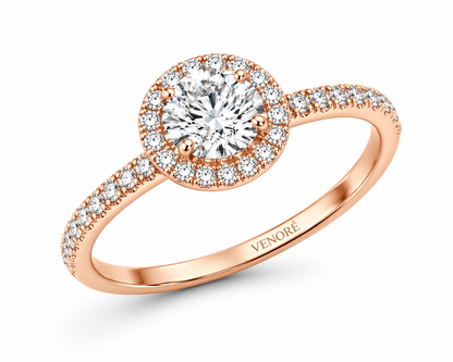 Round Cut Halo Lab Grown Diamond Ring with Pavé Band ✧ 1-4 Carat