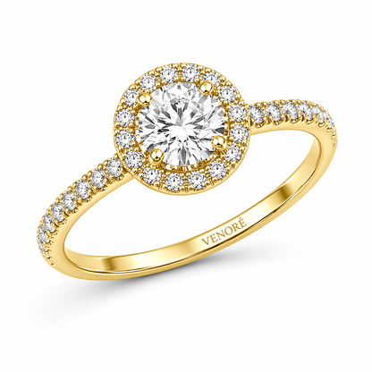 Round Cut Halo Lab Grown Diamond Ring with Pavé Band ✧ 1-4 Carat