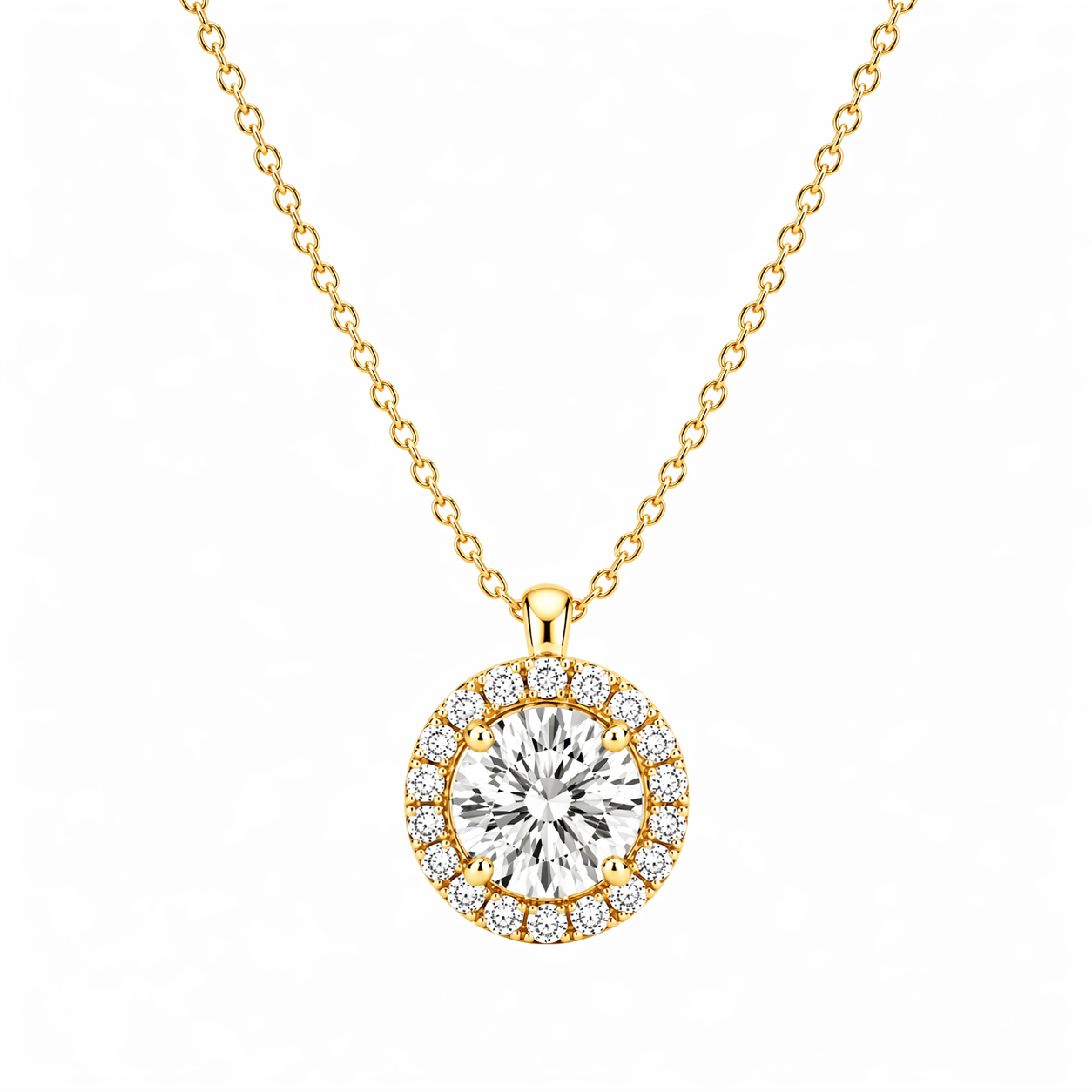 Round Cut With Halo Lab Grown Diamond Pendant with Chain ✧ 1–4 Carat