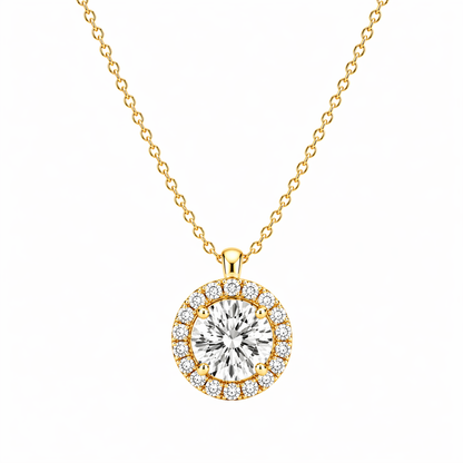 Round Cut With Halo Lab Grown Diamond Pendant with Chain ✧ 1–4 Carat