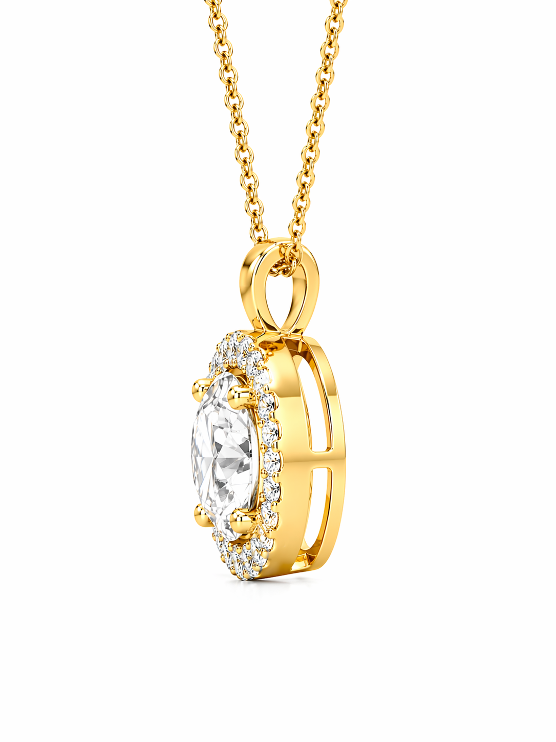 Round Cut With Halo Lab Grown Diamond Pendant with Chain ✧ 1–4 Carat