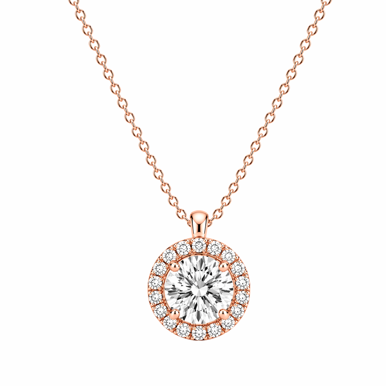 Round Cut With Halo Lab Grown Diamond Pendant with Chain ✧ 1–4 Carat
