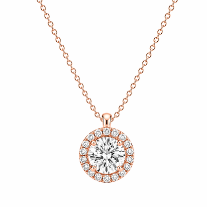 Round Cut With Halo Lab Grown Diamond Pendant with Chain ✧ 1–4 Carat