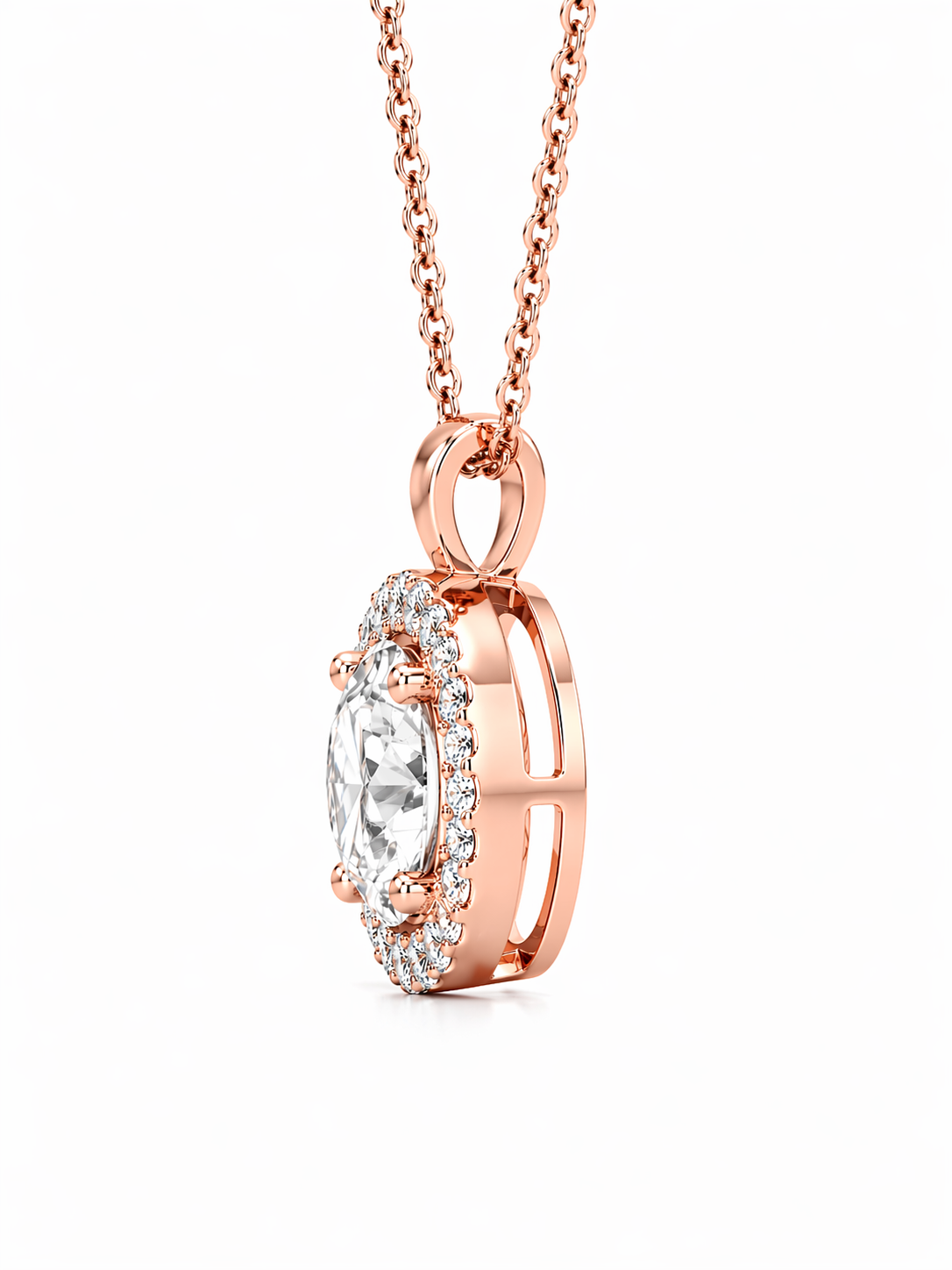 Round Cut With Halo Lab Grown Diamond Pendant with Chain ✧ 1–4 Carat