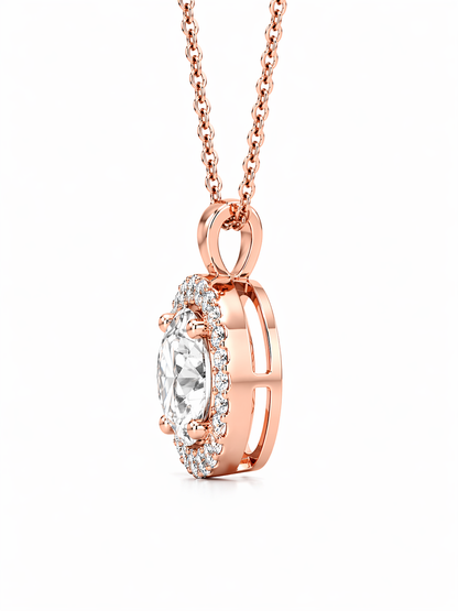 Round Cut With Halo Lab Grown Diamond Pendant with Chain ✧ 1–4 Carat