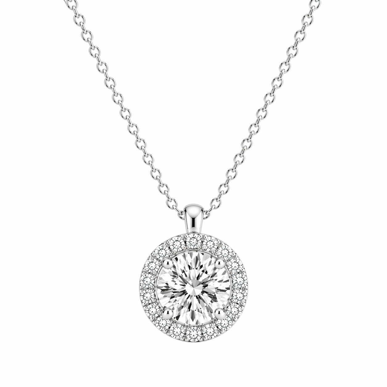 Round Cut With Halo Lab Grown Diamond Pendant with Chain ✧ 1–4 Carat