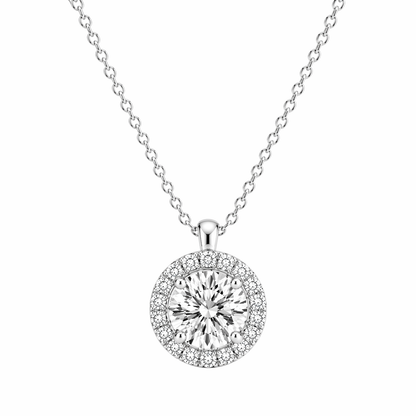 Round Cut With Halo Lab Grown Diamond Pendant with Chain ✧ 1–4 Carat